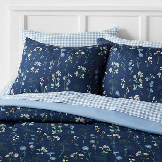 7pc King Floral Printed Microfiber Reversible Comforter & Sheets Set Navy - Room Essentials™ : Target