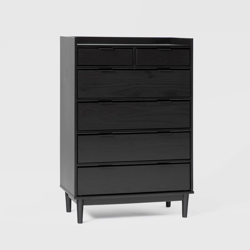 Mid-century Modern Solid Wood 6 Drawer Vertical Dresser Black - Saracina Home: Pine, Tapered Legs, Bedroom Storage : Target