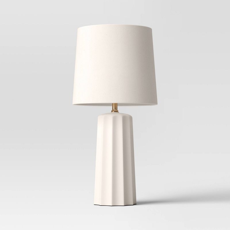 24.75"x13" Ribbed Ceramic Table Lamp Cream - Threshold: Glazed Finish, No Assembly Required