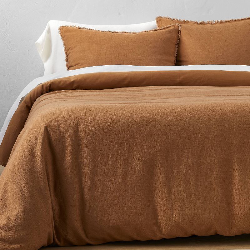 King Heavyweight Linen Blend Duvet Cover & Sham Set Warm Brown - Casaluna