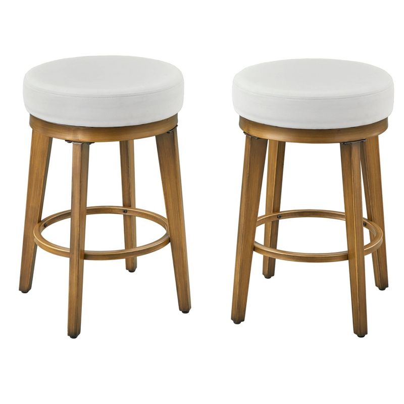 2pc 30.5" Linden Swivel Counter Height Barstools White/gold - Angelo:home: Bonded Leather, Metal Frame, Fixed Seat : Target