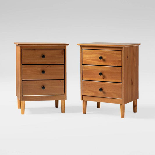 Set of 2 Stiva Classic Mid-Century Modern 3 Drawer Nightstands Caramel - Saracina Home