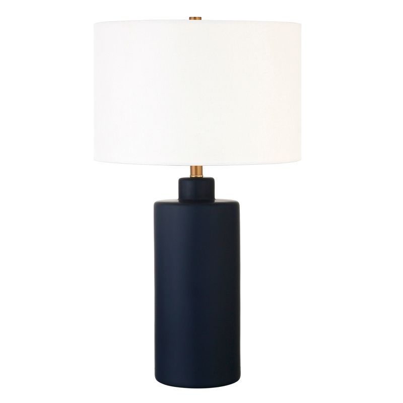 Hampton & Thyme 25" Tall Ceramic Table Lamp with Fabric Shade Matte Navy/White