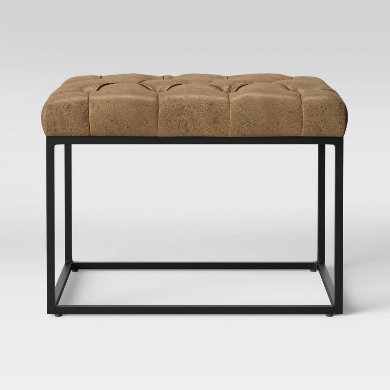 Trubeck Tufted Metal Base Ottoman Faux Leather Brown - Threshold™: Padded Footstool, No Assembly Required : Target