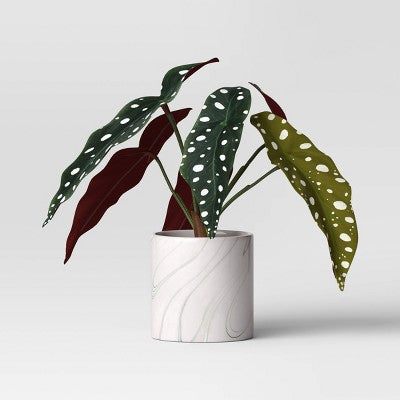 9.25' Small Begonia Plant in Marble Pot Artificial Plant - Threshold