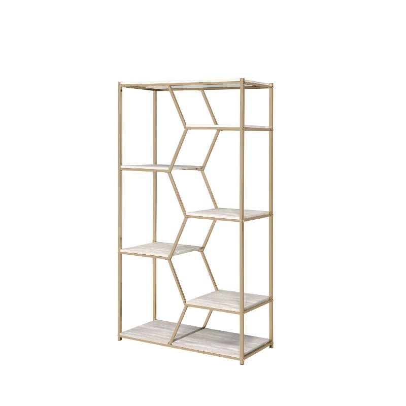 24/7 Shop At Home 72" Otum 7 Shelf Bookcase Gold