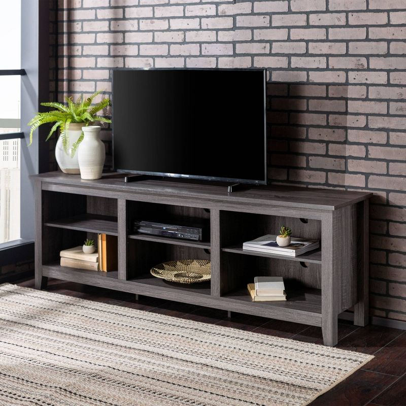 Transitional 6 Cubby Wood Open Storage Tv Stand For Tvs Up To 80" Charcoal - Saracina Home: Media Console With Cable Management : Target