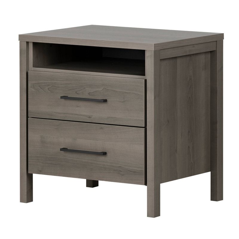 Gravity Nightstand - Gray Maple - South Shore: Elegant Metal Handles, 2 Drawers, Open Shelf : Target