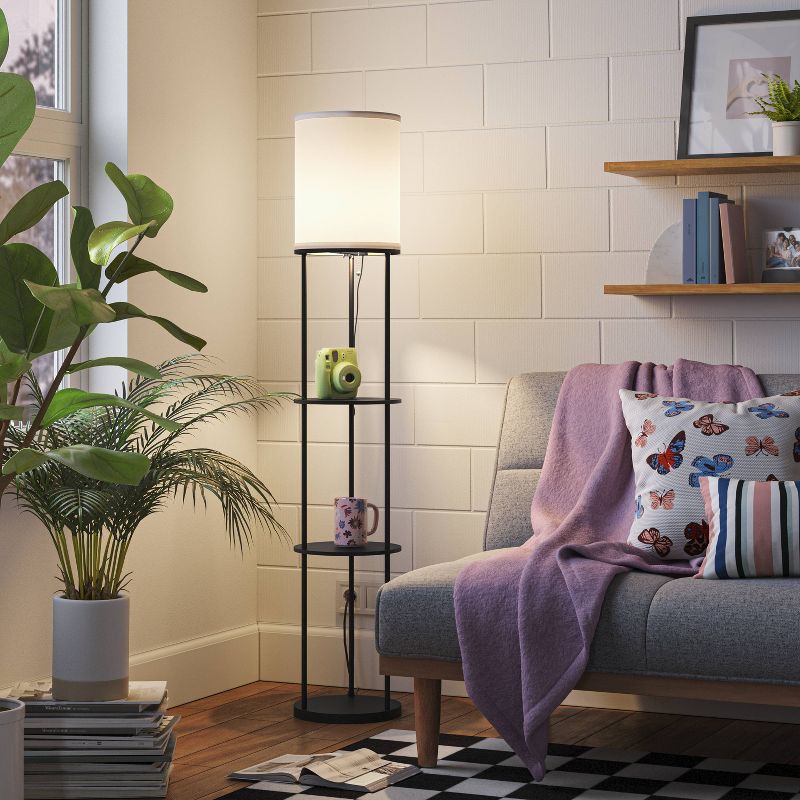 56"x11" Shelf Floor Lamp Black - Room Essentials™: Modern Standing Lamp With Pull Chain, Etl Listed : Target