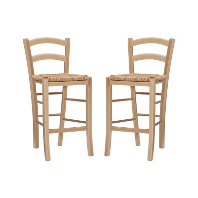 Set of 2 Emilo Handwoven Rush Seat Counter Height Barstools Walnut - Linon: Beechwood Frame, Jute, No Assembly Required