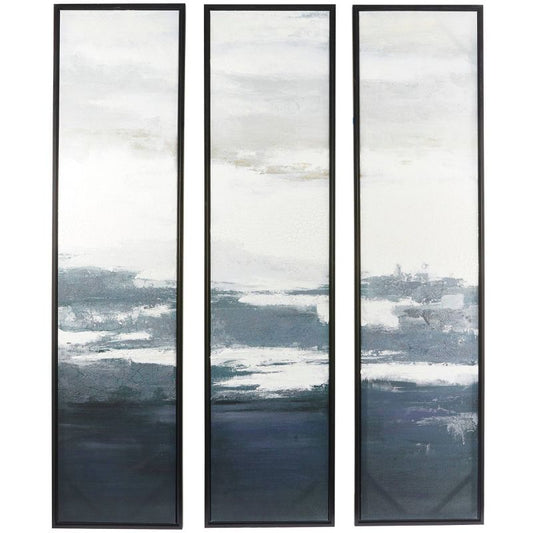 Set of 3 Canvas Landscape Framed Wall Arts with Black Frame Dark Blue - Olivia & May: Coastal Style, Nature Outdoors