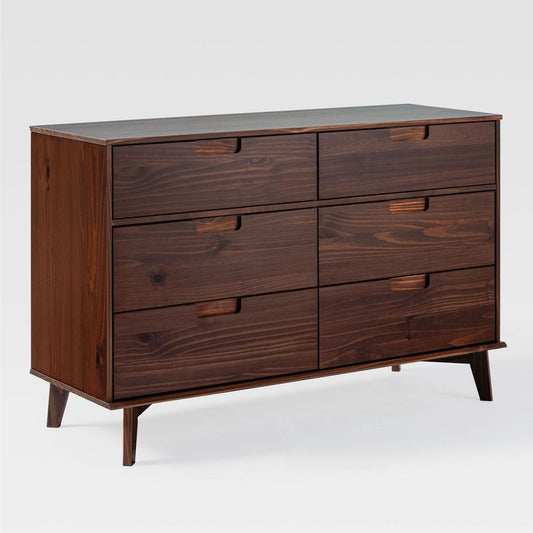 Saracina Home Mid Century Modern Groove Wood 6 Drawer Dresser Walnut : Target