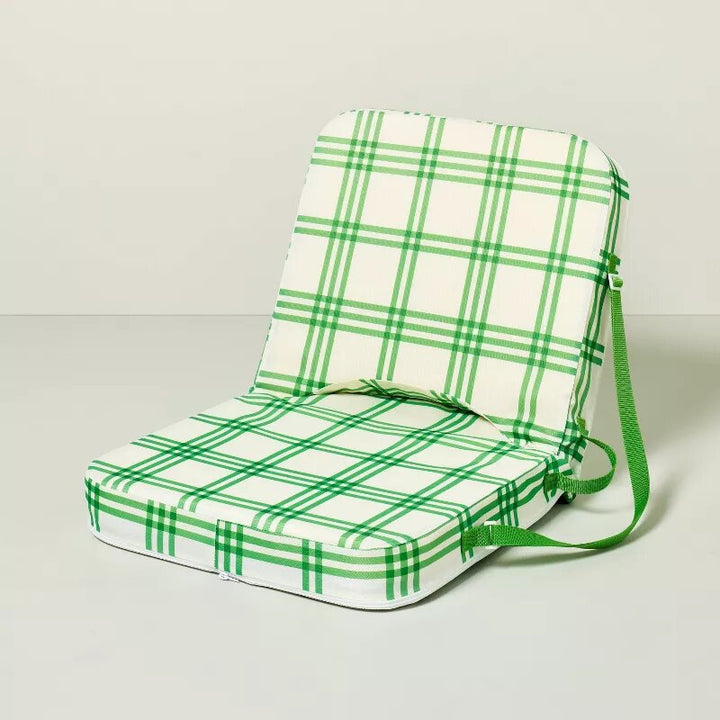 Tri-Stripe Plaid Adjustable Stadium Seat Green/Cream - Hearth & Hand with Magnolia: Water-Repellent, Portable, No Assembly Required