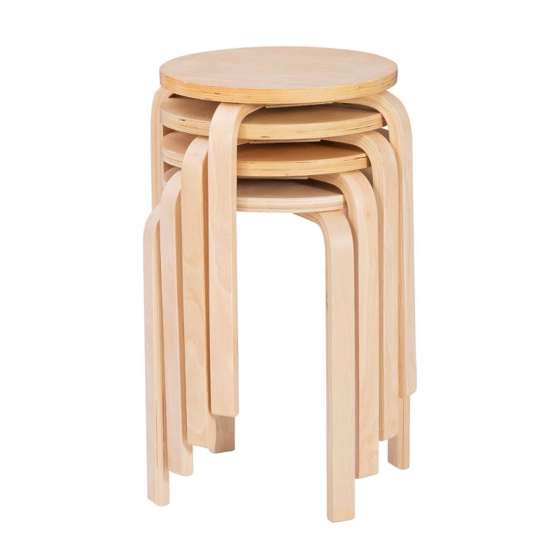 Set Of 4 Bentwood Stacking Stools Light Brown - Linon: Rubberwood Frame, No Assembly, Traditional Style : Target
