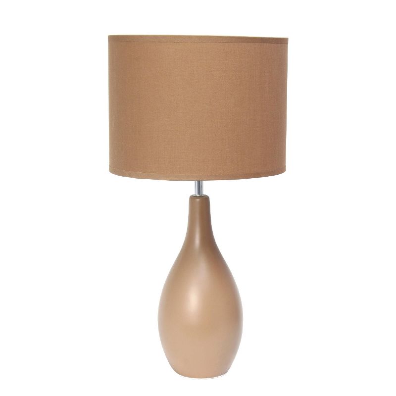 Oval Bowling Pin Base Ceramic Table Lamp Brown - Simple Designs: Ideal for Bedroom, Office, Kids Room