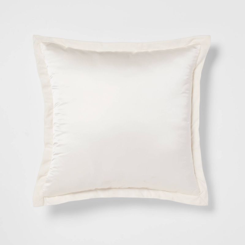 24"x24" Luxe Euro Sateen With Velvet Trim Decorative Pillow Ivory/white - Threshold™: Polyester Fiber Filled : Target