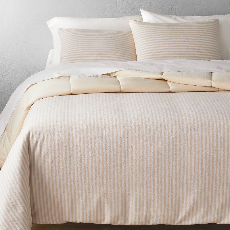 Full/queen Heavyweight Linen Blend Stripe Comforter & Sham Set Natural - Casaluna™: Woven Rayon, Year-round Use : Target