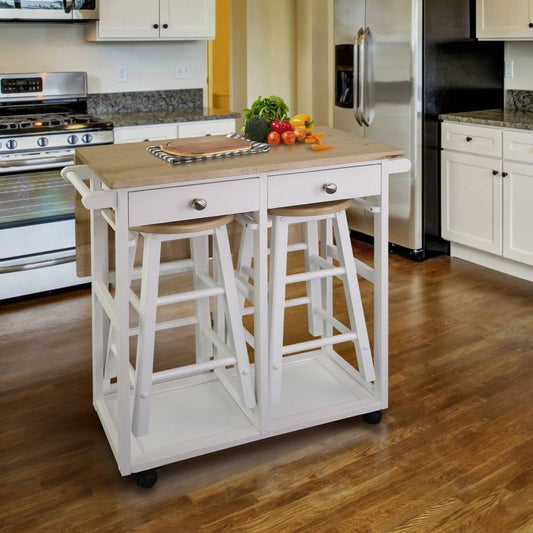 Square Hardwood Drop Leaf Table Top Breakfast Cart Natural/white - Flora Home: With Stools & Storage : Target