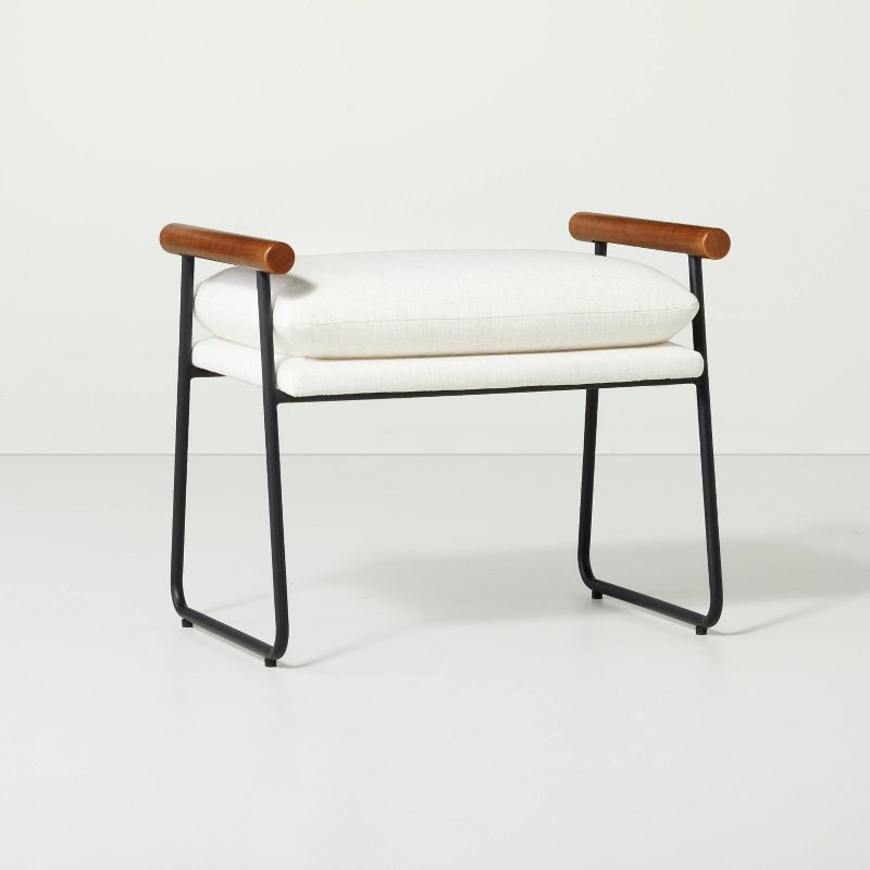 Cushioned Metal & Wood Ottoman - Cream/black - Hearth & Hand™ With Magnolia : Target