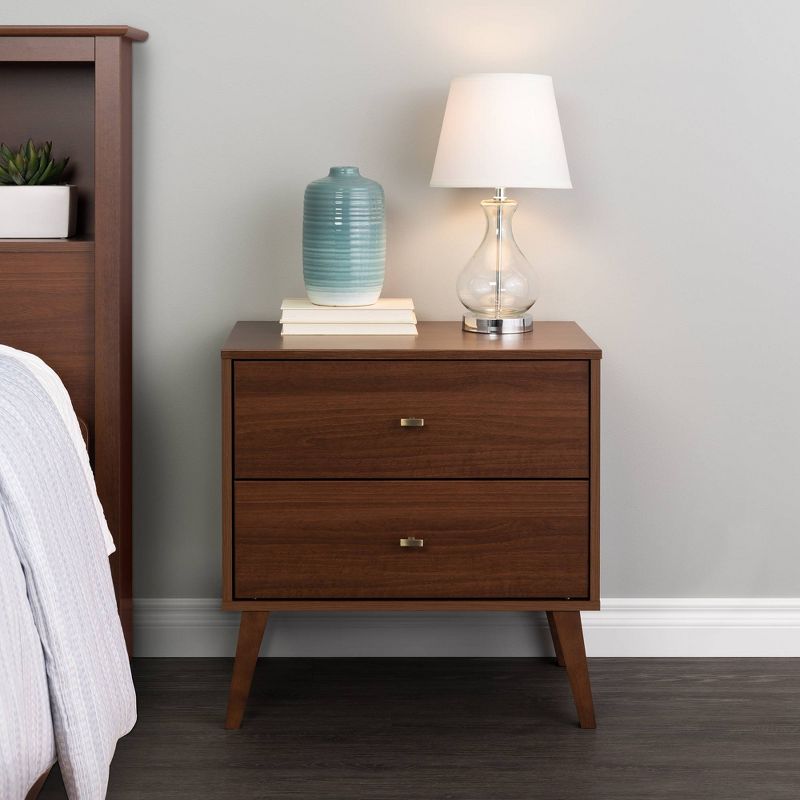Milo Mid Century Modern 2 Drawer Nightstand Cherry - Prepac: Brushed Brass Knobs, Tapered Legs : Target