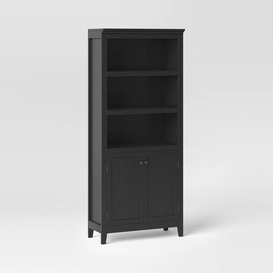 72" Carson 5 Shelf Bookcase With Doors Black - Threshold™: Traditional Style, Laminate Surface, Steel Hardware : Target