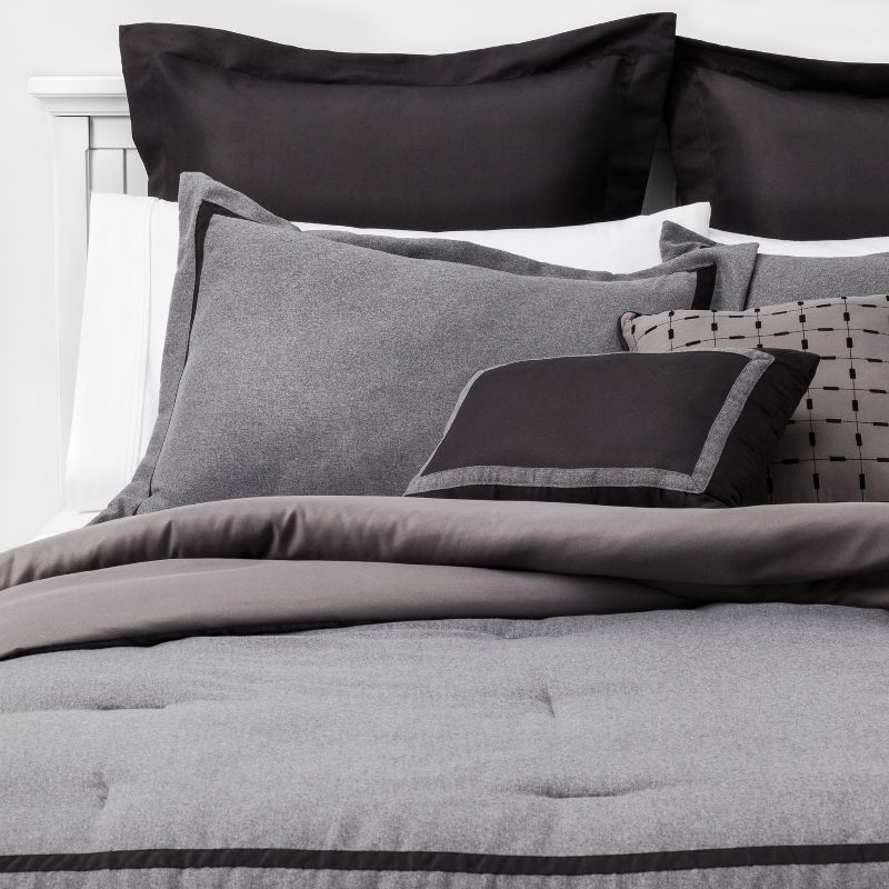 8pc Queen Applique Border Comforter Set Gray/black - Threshold™: Polyester Herringbone, Oeko-tex Certified : Target