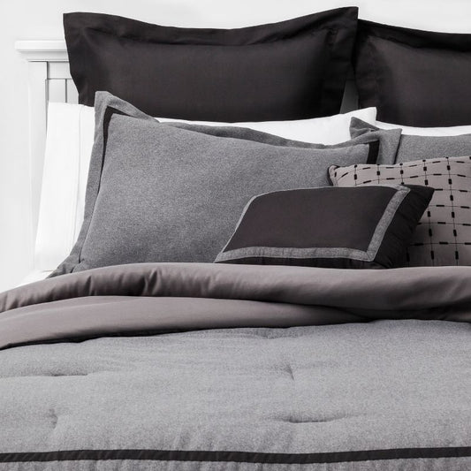 8pc Queen Applique Border Comforter Set Gray/black - Threshold™: Polyester Herringbone, Oeko-tex Certified : Target