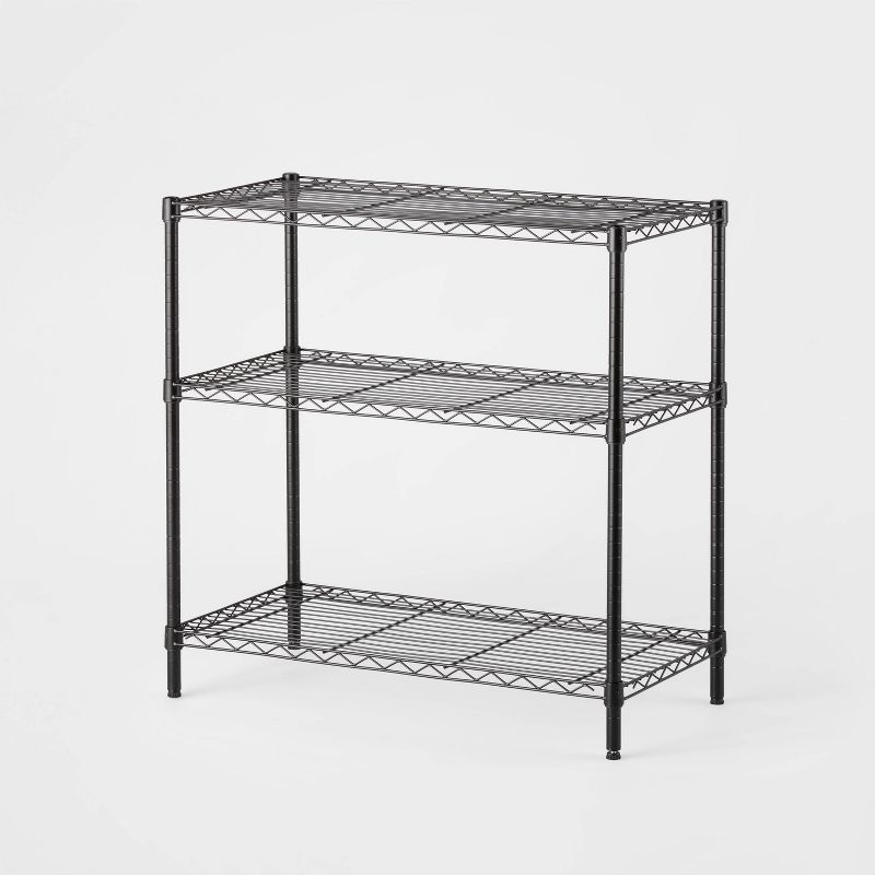 3 Tier WideWire Shelving Black - Brightroom: Adjustable, Powder-Coated Steel, 350lb Capacity, Utility Storage