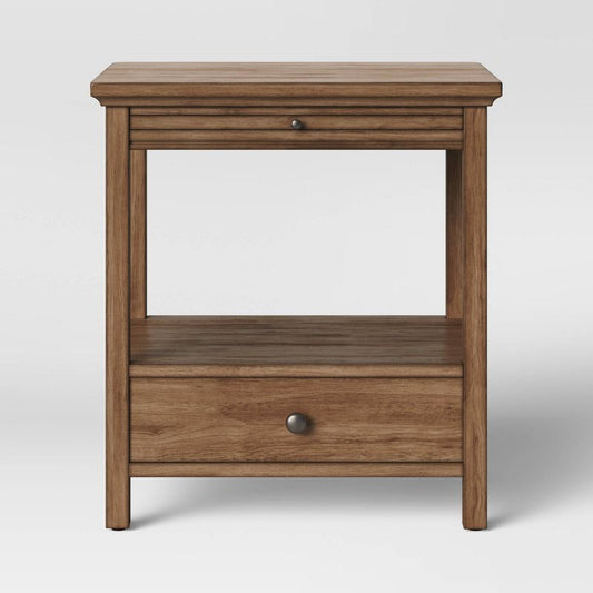 Shelburne Nightstand With Drawer/shelf Brown - Threshold™: Farmhouse Style Bedside Table, Wood Veneer, Pull-out Tray : Target