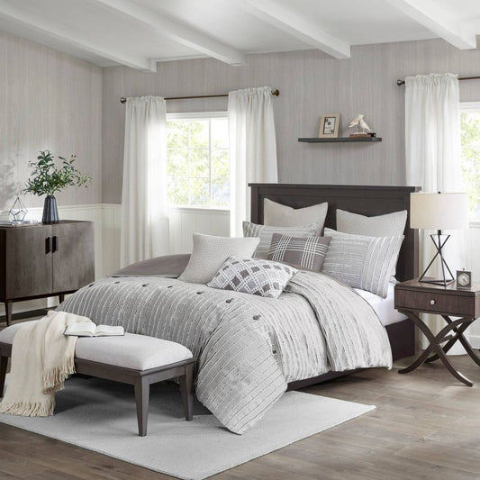 8pc Queen Essence Oversized Cotton Clipped Jacquard Comforter Set With Euro Shams And Throw Pillows Bedding Set Gray - Madison Park: Farmhouse Style : Target