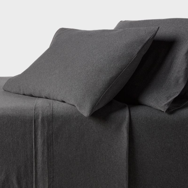 Queen Cotton Jersey Sheet Set Heather Charcoal - Threshold