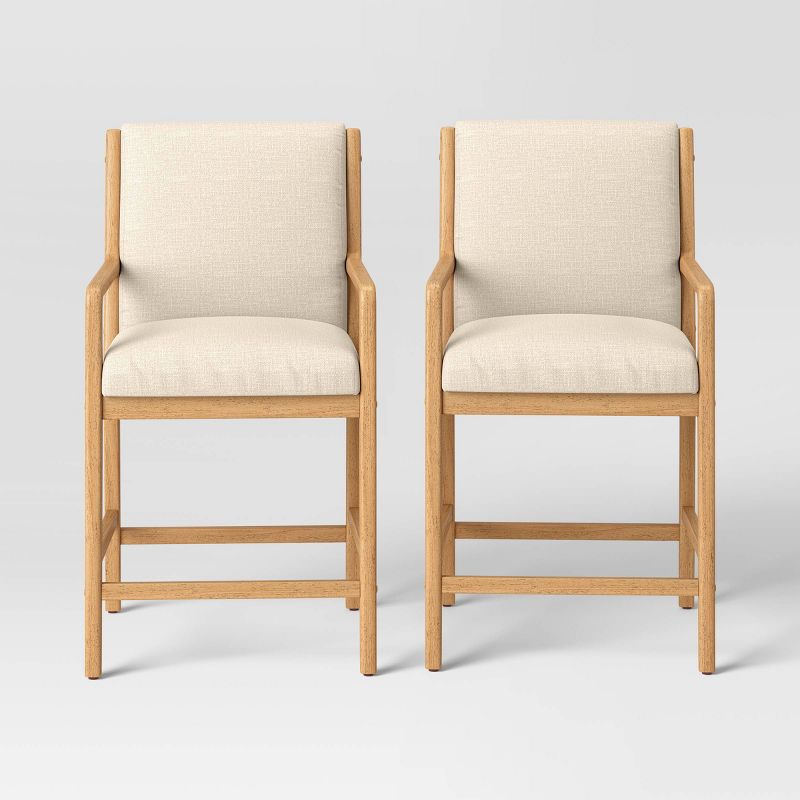 2pk Esters Wood Arm Counter Height Barstool Cream/natural Wood - Threshold™ : Target