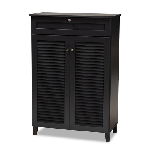 Shelf Wood Shoe Storage Cabinet With Drawer Coolidge Black - Baxton Studio: Mdf Composite, Freestanding Organizer, Holds 15 Pairs : Target