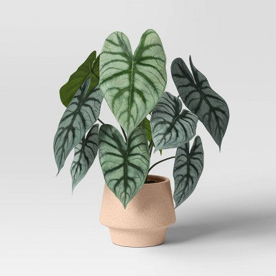 Small Artificial Dasheen Leaf Plant - Threshold: Speckled Ceramic Pot, Indoor Decor