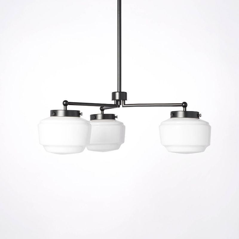 3-arm Milk Glass Chandelier Ceiling Light Black Finish - Hearth & Hand™ With Magnolia: Matte Iron Farmhouse Style, Ul Listed, E26 : Target