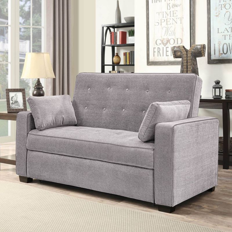 Full Andrea Convertible Futon Sleeper Sofa Light Gray - Serta