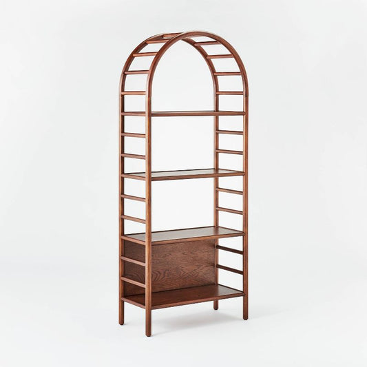 72" Holladay Curved Wooden Bookcase Brown - Threshold™ Designed With Studio Mcgee: 4-shelf Arched, Metal Hardware : Target