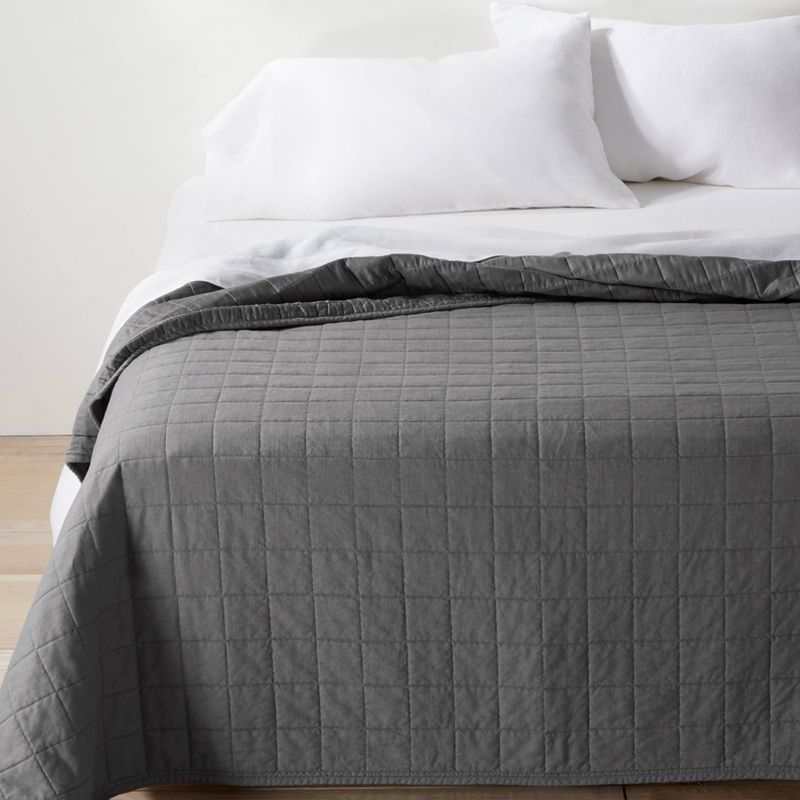 King Plus Heavyweight Linen Blend Quilt Dark Gray - Casaluna™: Rayon & Cotton, Box Quilting, Oeko-tex Certified : Target