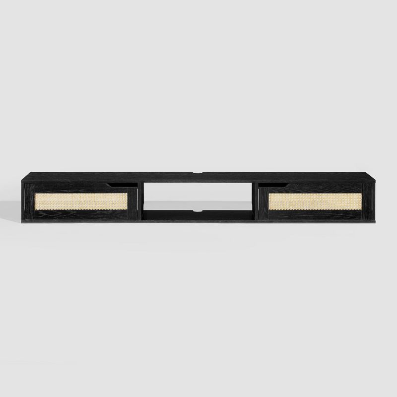 Modern Boho Floating TV Stand with Rattan Doors for 80" TVs: Wall-Mounted Media Console - Saracina Home