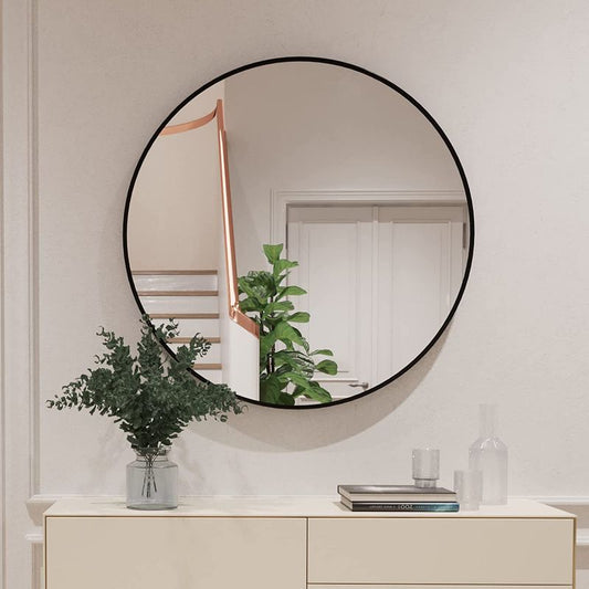Serio 32" X 32" Black Circle Mirror Wall Decor,thin Frame Mirror,round Bathroom Mirror,aluminum Mirror-the Pop Home : Target