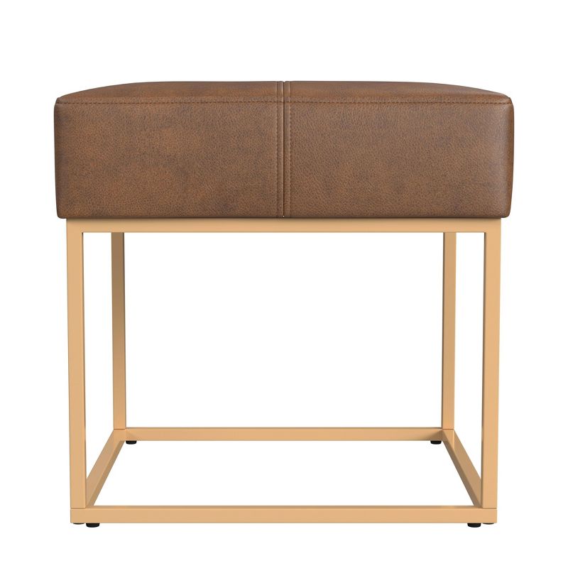 Homepop Small Square Metal Faux Leather Ottoman Brown: Upholstered, Mdf & Plywood Frame, 17.5" Height : Target