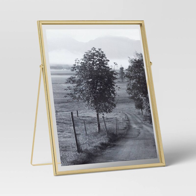 9" x 11" Float to 8" x 10" Linear Metal Easel Single Image Frame Brass - Threshold: Modern Tabletop Display