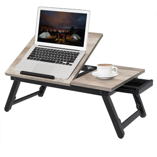 SONGMICS Laptop Desk Breakfast Serving Tray for Bed with Adjustable Tilting Top Greige