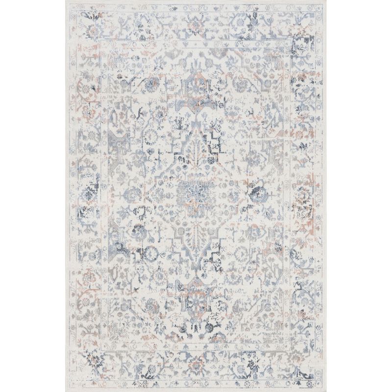 Nuloom Everlee Medallion 8x10 Machine Washable Area Rug for Living Room Bedroom Dining Room Kitchen, Blue/Ivory