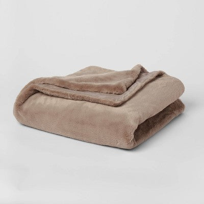 60"x80" Lush Faux Fur Bed Throw Brown - Threshold