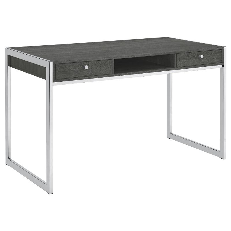 Wallice 2 Drawer Writing Desk With Chrome Base Weathered Gray - Coaster: Modern Home Office Furniture : Target