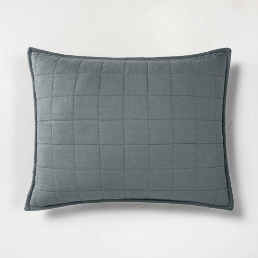 Standard Heavyweight Linen Blend Quilt Pillow Sham Dark Gray - Casaluna