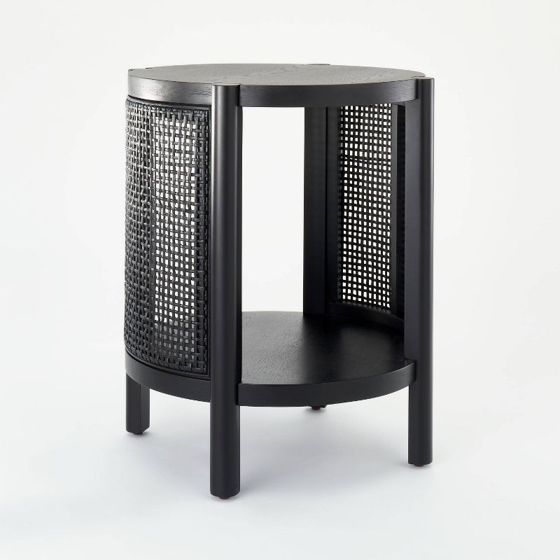 Portola Hills Woven Accent Table Black - Threshold™ Designed With Studio Mcgee: No Assembly, Round Bohemian Style : Target