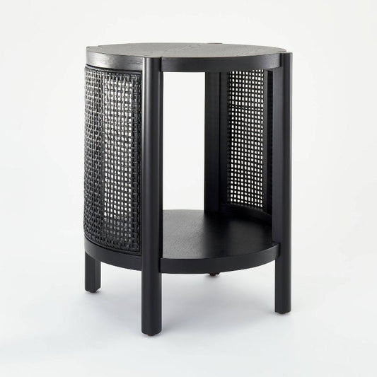 Portola Hills Woven Accent Table Black - Threshold™ Designed With Studio Mcgee: No Assembly, Round Bohemian Style : Target