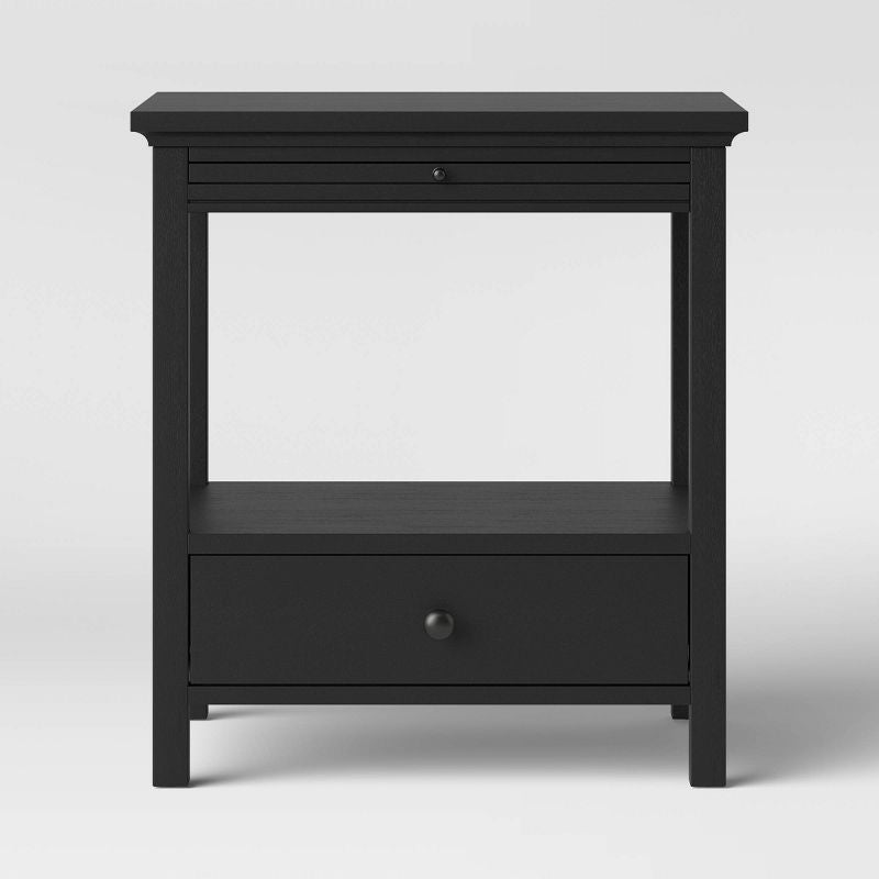 Shelburne Nightstand With Drawer/shelf Black - Threshold™: Modern Bedside Table, Wood Veneer, Includes Anti-tip Hardware : Target